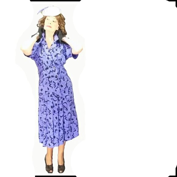 Plus Size 40s Style Rayon Dress with Dolman Sleeves VFG 80s Vintage - Picture 4 of 15